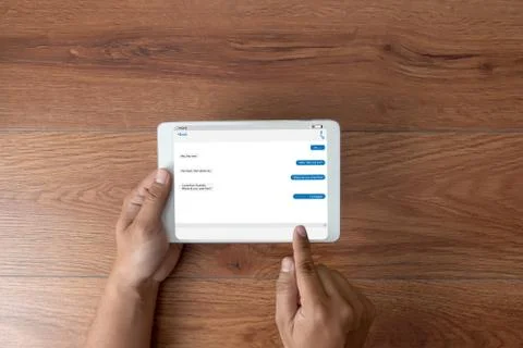 Man using instant messaging app on mobile chatting with friends Stock Photos