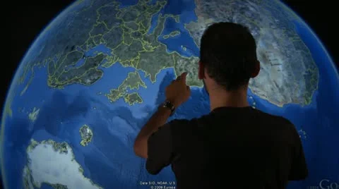 Man Using Interactive Touch Projector Stock Footage 21841893