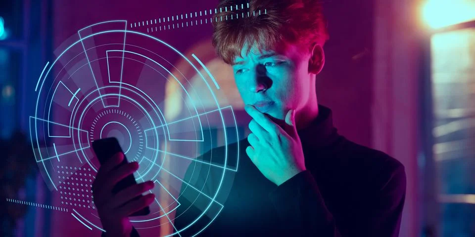 Man using interface modern technology and digital layer effect, VR-headset as Stock Photos