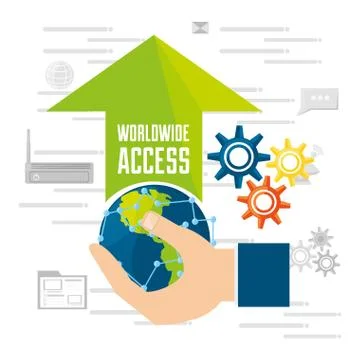 Man using the internet and computer for send files Illustrazione stock