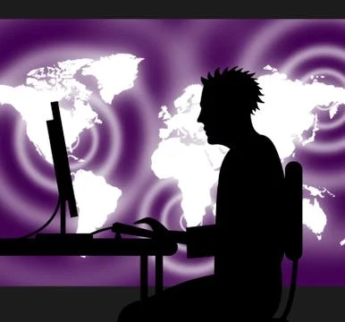  Man Using Internet Indicating Web Site And Worldly Illustrazione stock
