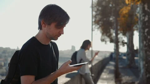 Man Using Internet Voice Search Technology On Mobile Phone recognition speech ai Stock Footage 97854581