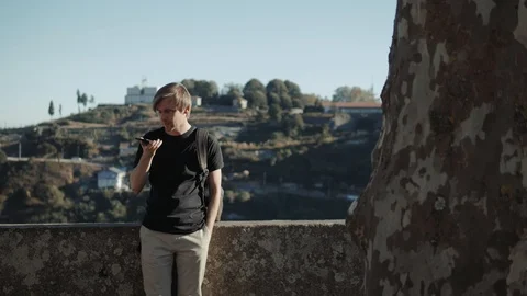 Man Using Internet Voice Search Technology On Mobile Phone recognition speech ai Stock Footage 97854640