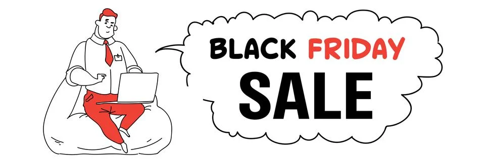 Man using laptop black friday online shopping concept chat bubble cloud sketch Stock Illustration