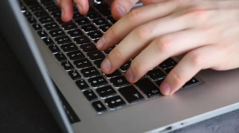 Man is using laptop. Close up. Slow motion. Stock Footage 61281791