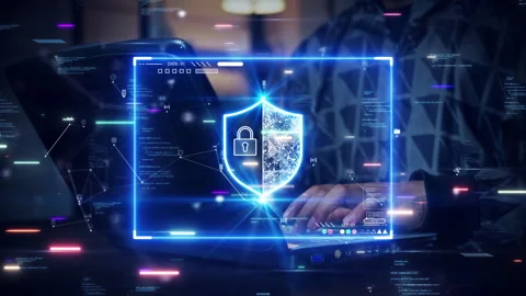 Man using laptop computer accessing applications or login Internet network to co Video stock 246023536