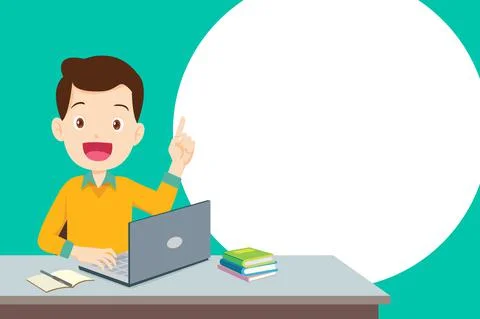 Man using laptop computer and speech bubble Stock Illustration