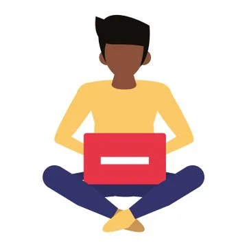 Man using laptop computer cartoon Stock Illustration