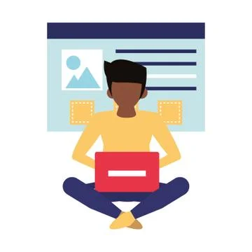 Man using laptop computer cartoon Stock Illustration