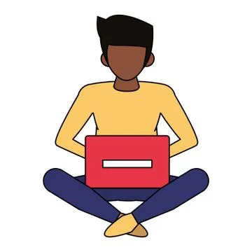 Man using laptop computer cartoon Stock Illustration