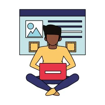 Man using laptop computer cartoon Stock Illustration