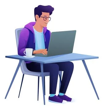 Man Using Laptop Computer Cartoon Illustration Stock Illustration