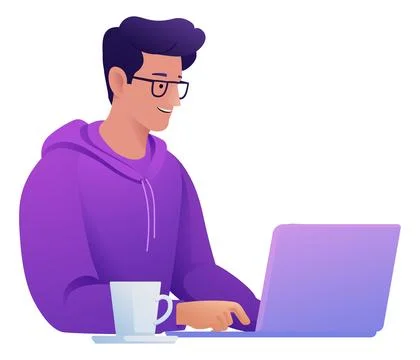 Man Using Laptop Computer Cartoon Illustration Stock Illustration