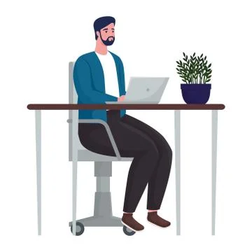 Man using laptop computer for meeting online in the office Stock Illustration