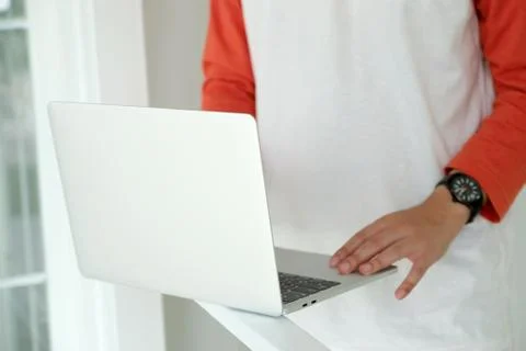 Man using laptop computer, people and technology, lifestyles Stock Photos