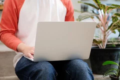 Man using laptop computer, people and technology, lifestyles Foto stock