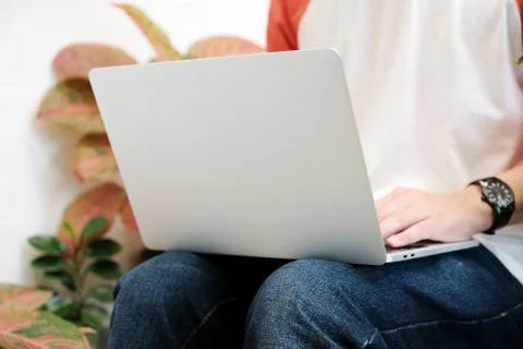 Man using laptop computer, people and technology, lifestyles Stock Photos