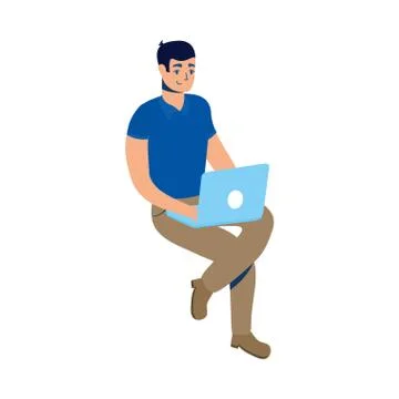 Man using laptop computer portable device icon Stock Illustration