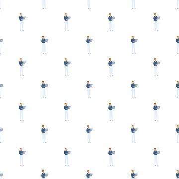 Man using laptop computer seamless pattern background Stock Illustration