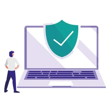 Man using laptop computer with shield Stock Illustration