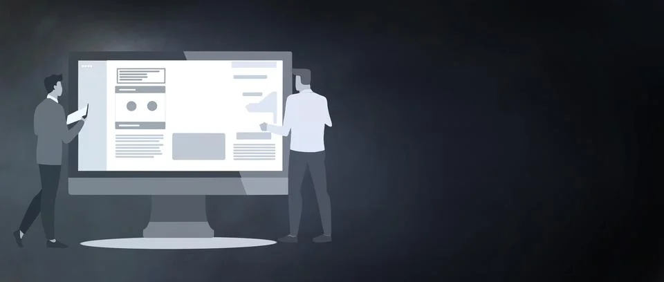 Man using laptop computers and social network connection Illustrazione stock