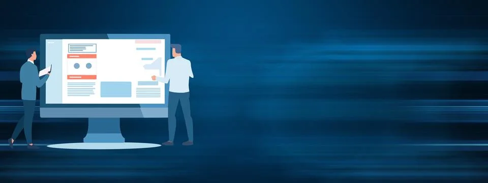 Man using laptop computers and social network connection Illustrazione stock