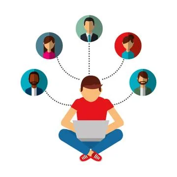 Man using laptop connection group people Illustrazione stock