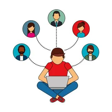 Man using laptop connection group people 스톡 일러스트
