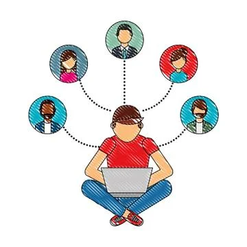 Man using laptop connection group people 스톡 일러스트