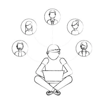 Man using laptop connection group people Illustrazione stock