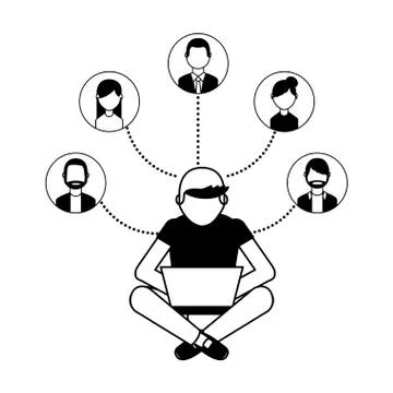 Man using laptop connection group people Illustrazione stock