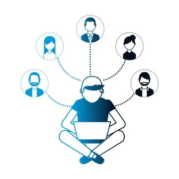 Man using laptop connection group people 스톡 일러스트
