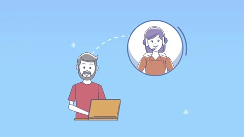 Man using laptop with customer service agent on screen, motion graphics ani.. Stock Footage 334537759
