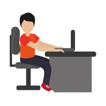 Man using laptop on desk icon Stock Illustration