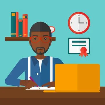 Man using laptop for education Stock Illustration