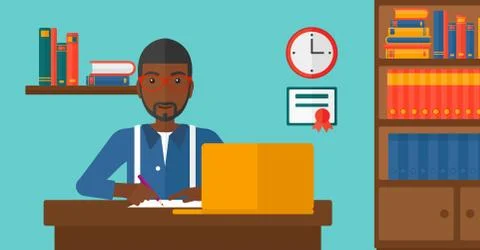 Man using laptop for education Illustrazione stock