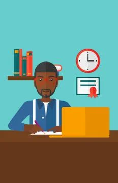 Man using laptop for education Stock Illustration