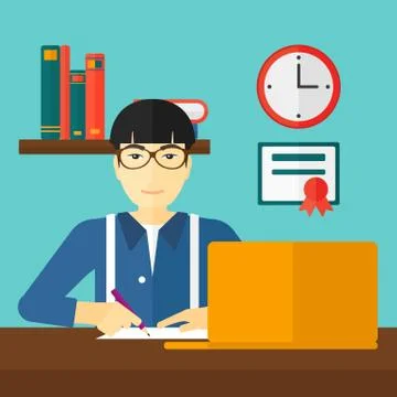 Man using laptop for education Stock Illustration