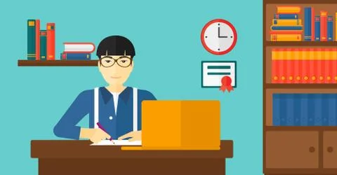 Man using laptop for education Stock Illustration