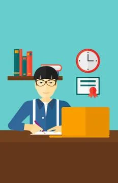 Man using laptop for education Stock Illustration