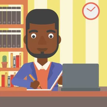 Man using laptop for education Stock Illustration