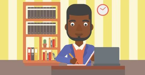 Man using laptop for education Illustrazione stock