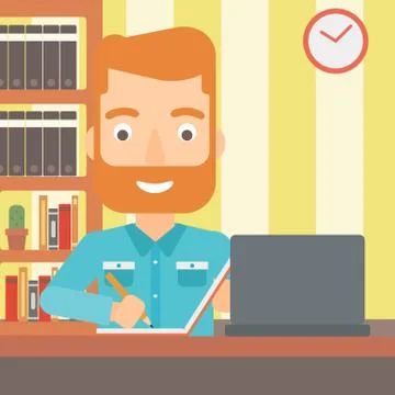 Man using laptop for education Illustrazione stock