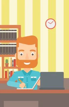 Man using laptop for education Illustrazione stock