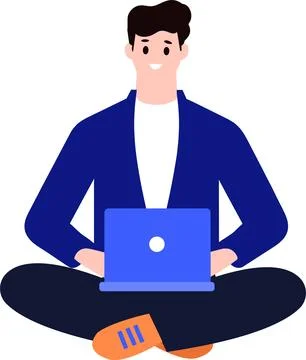 A man using laptop in flat style isolated on background Stock Illustration