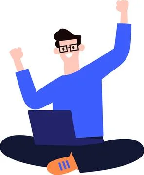 A man using laptop in flat style isolated on background Stock Illustration