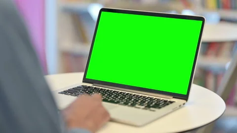 Man Using Laptop with Green Chroma Key Screen, Rear View Stock-Footage 146483383
