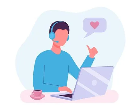 Man using laptop with headphones Stock Illustration
