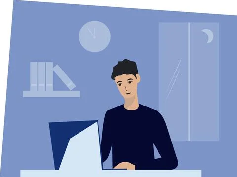 Man using laptop at home to night. Stock Illustration