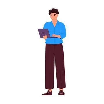 Man using laptop. Laptop computer technology concept. Flat vector illustratio 스톡 일러스트